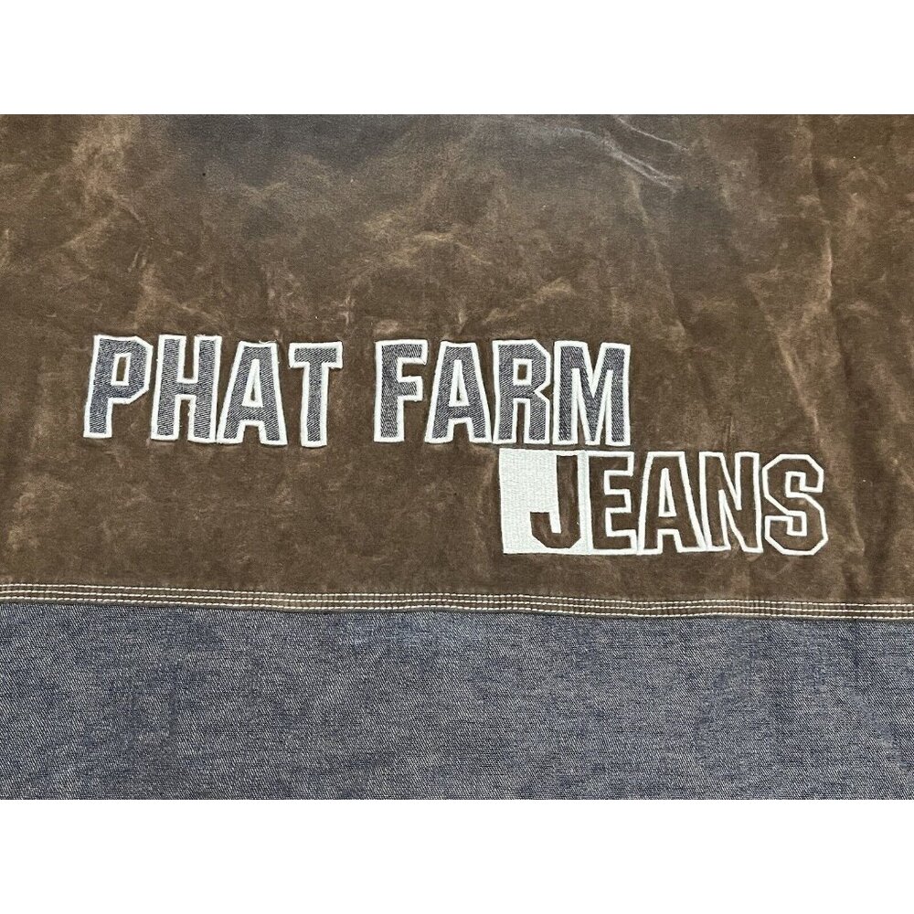 Vtg Phat Farm Shirt Denim Suede Button Down Distressed Worn XL Look Spell Out - Picture 7 of 14